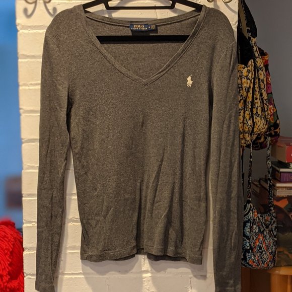 Ralph Lauren Grey Long-Sleeve V-Neck - Picture 1 of 1